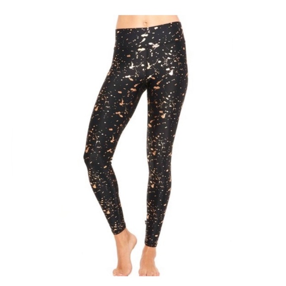 NWT Terez Girls Rose Gold Paint Splatter Leggings in Black XL